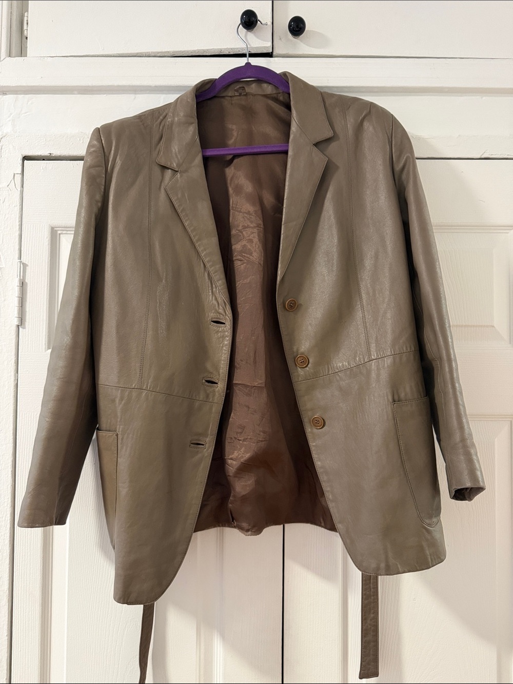 Taupe Leather Blazer Jacket - Women